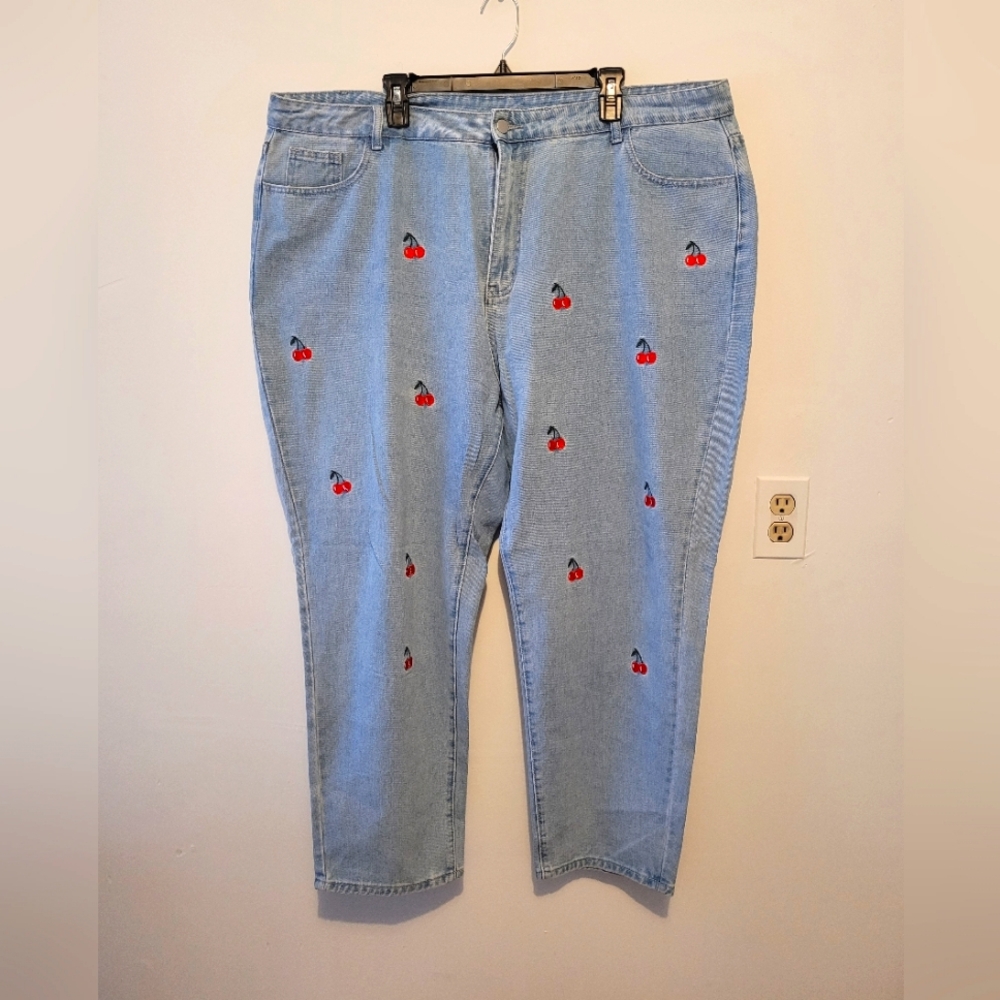 Shein Cherry Embroidered Jeans